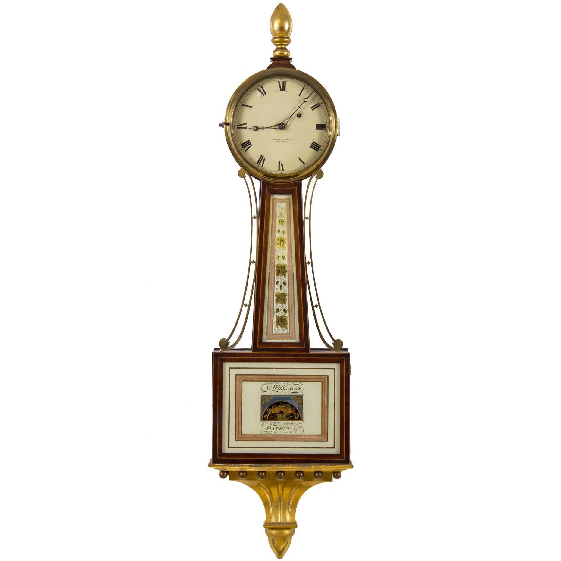 Patent Timepiece Banjo Clock, Providence, RI by Walter H. Durfee, circa 1900 For Sale