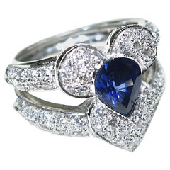 Patersonia Occidentalis Pear-Shaped Blue Sapphire Diamond Pavé 18k Gold Ring