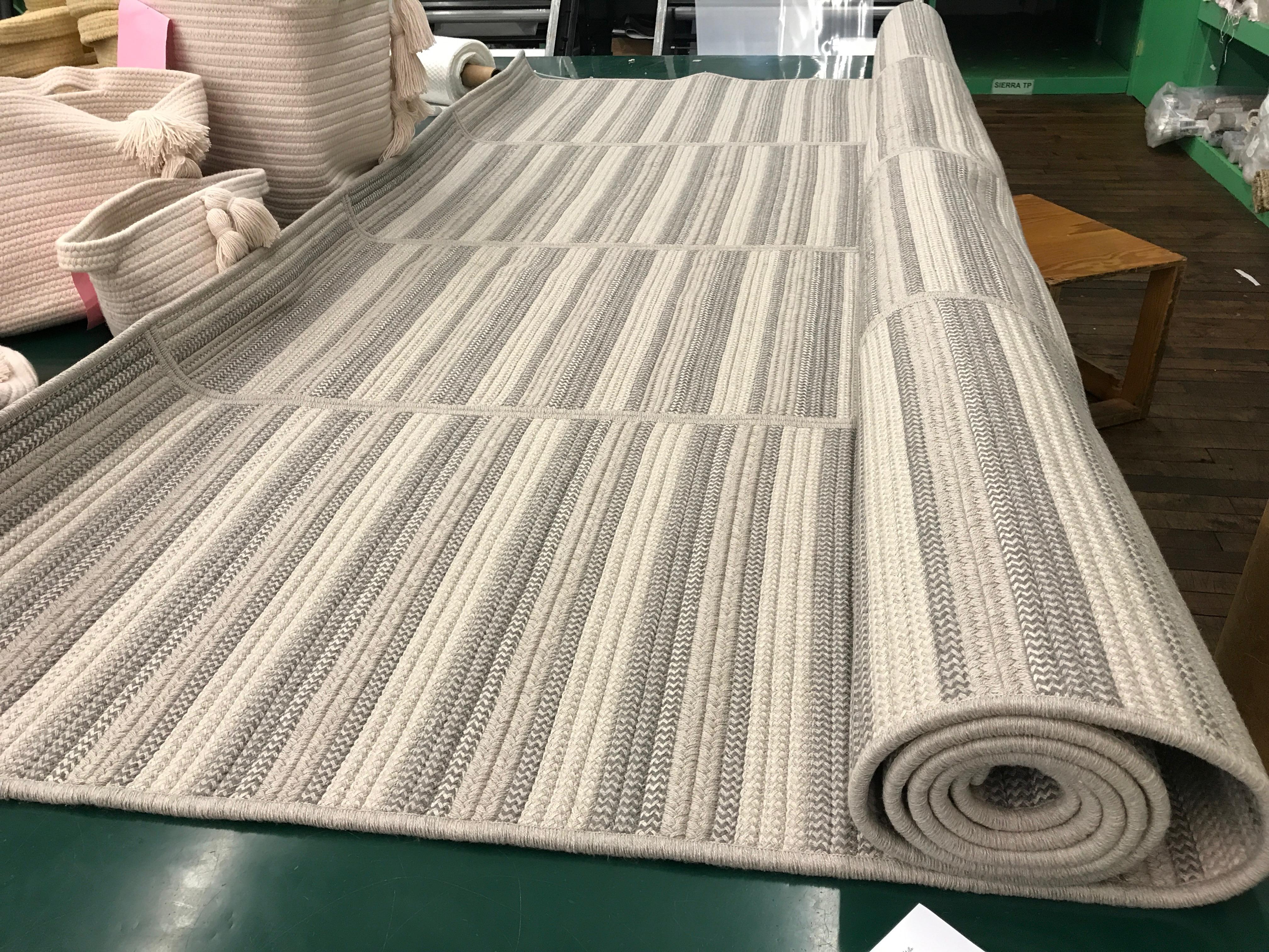 Modern Path Rug, Natural Woven Tan, Cream & Grey Wool, Custom Made in the USA For Sale
