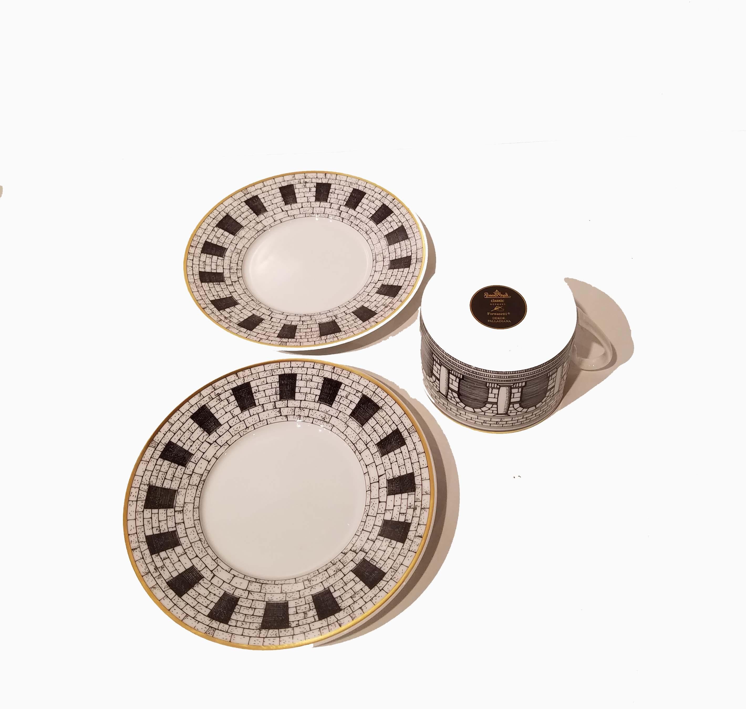 Partial Set of 9 Pieces Fornasetti for Rosenthal Palladiana Pattern Plates 1