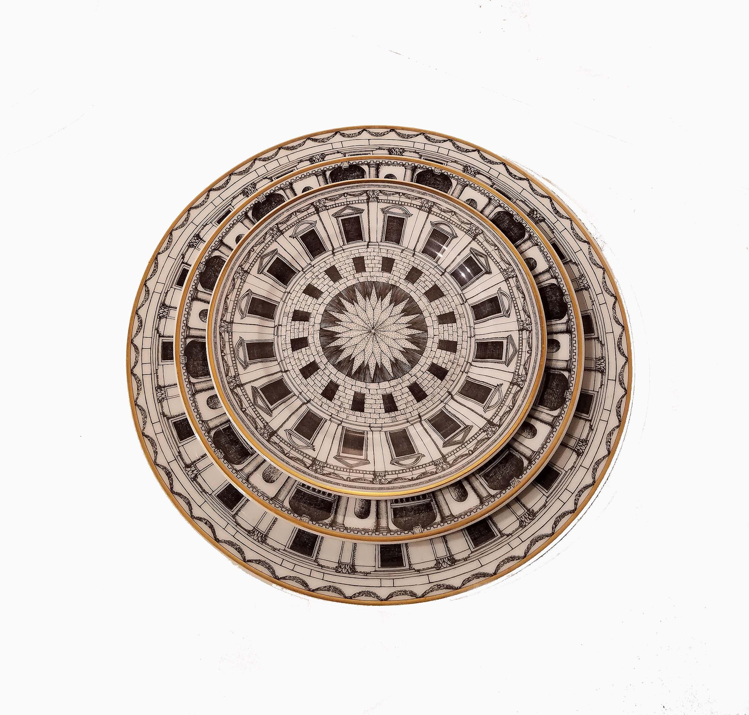 Piero Fornasetti for Rosenthal, Germany, circa 1970. Excellent condition. These rare Palladiana pattern which are fabulous examples of Piero Fornasetti’s superb designs. Meticulously fabricated by Rosenthal of Germany, the look is timelessly