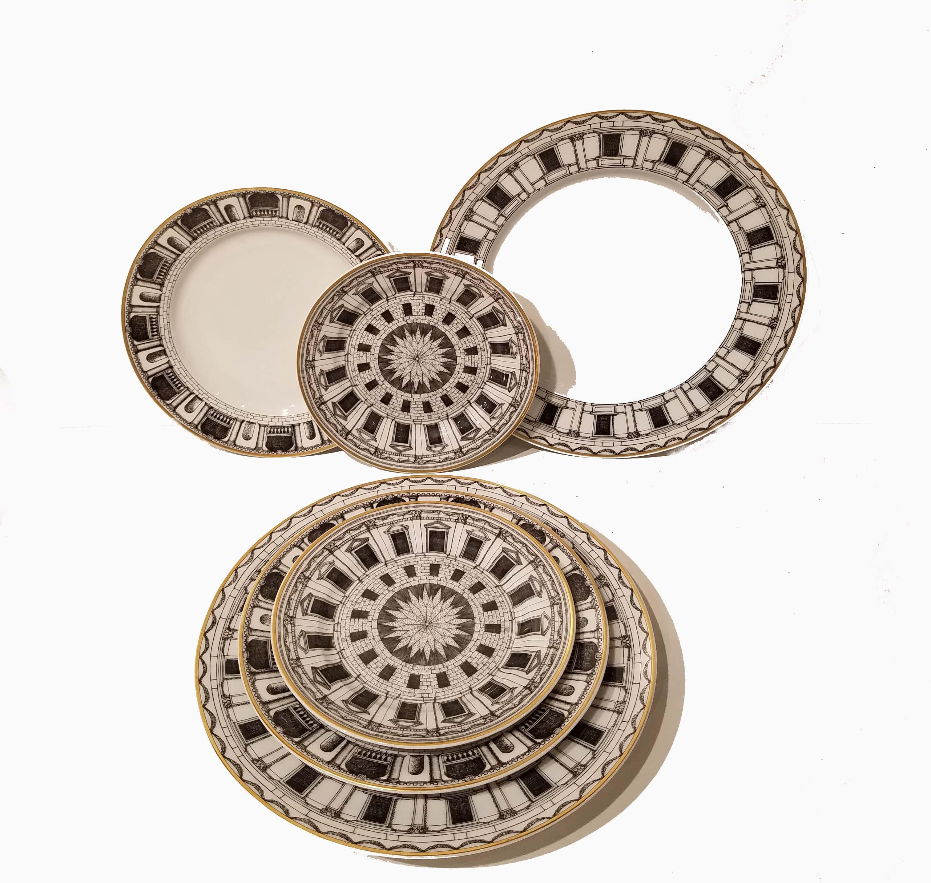 Mid-Century Modern Partial Set of 9 Pieces Fornasetti for Rosenthal Palladiana Pattern Plates