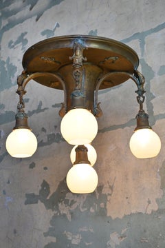 Patina Brass 5 light Flush with Uranium Glass Shades