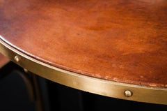 Patina Brass Metal and Cognac Leather French Design High Table