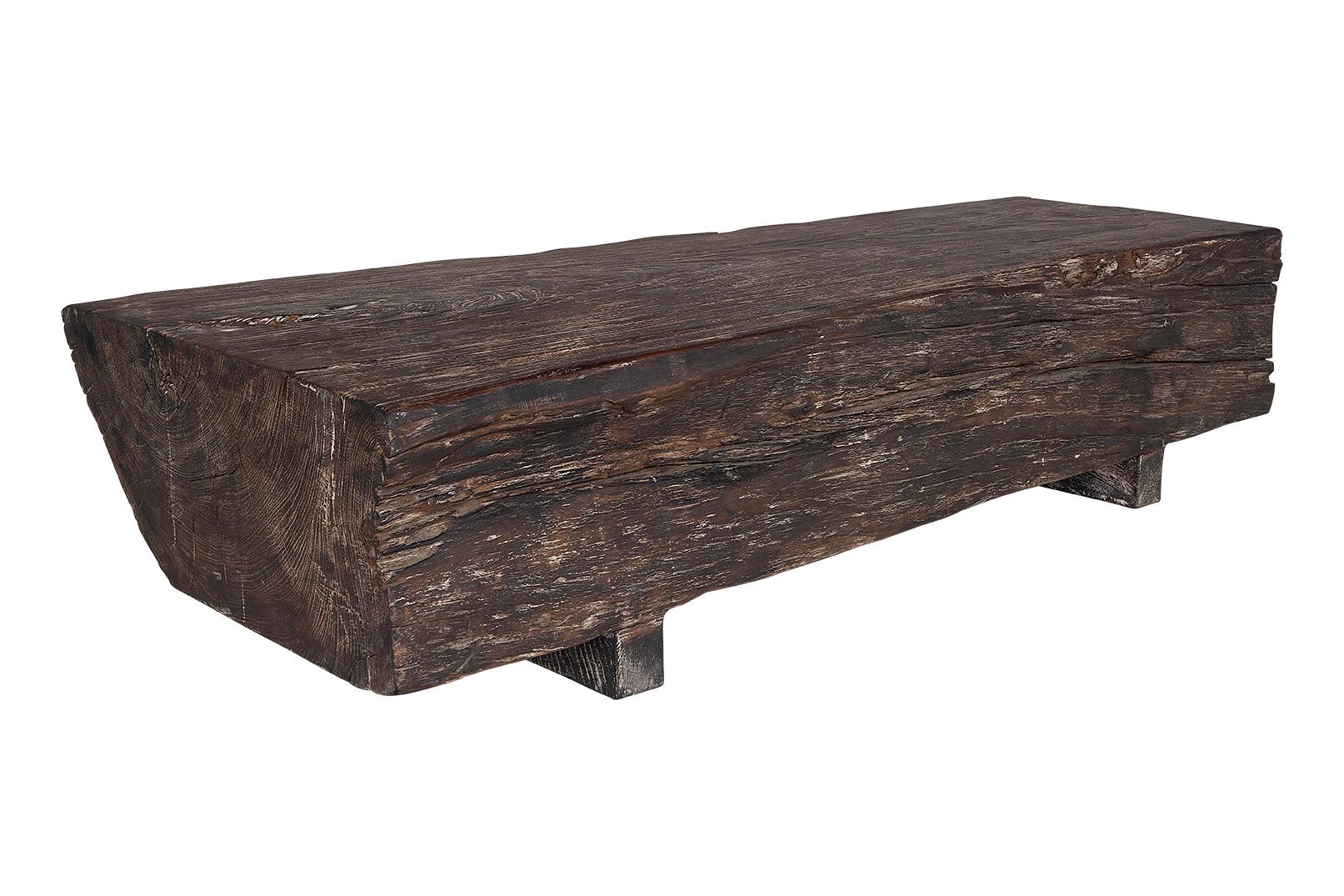 Organic Modern Patina Finish Lychee Wood Coffee Table For Sale