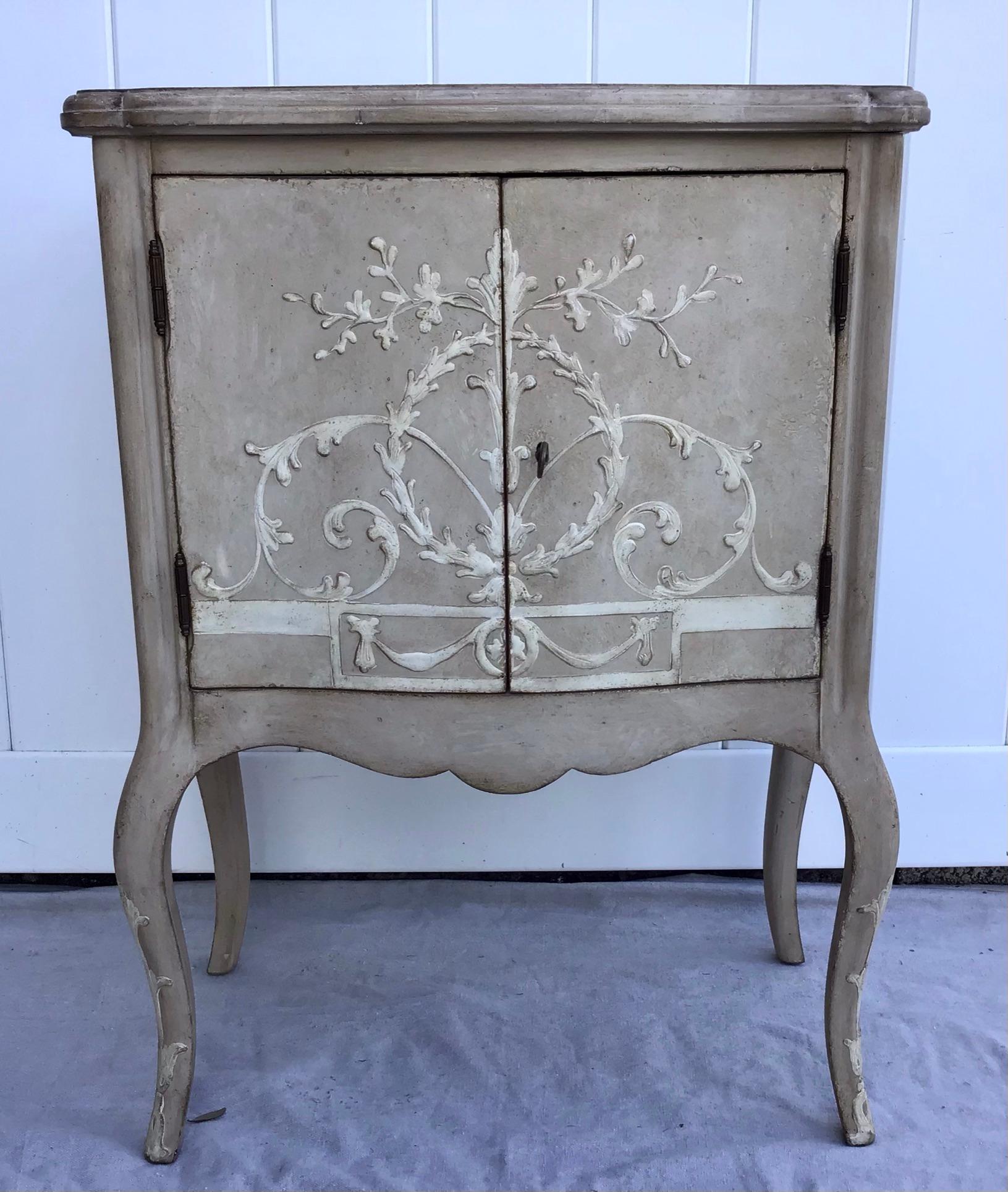 A European style hand painted side table or chest made by Patina, makers of Fine painted furniture. This piece was over $2,000 new.

