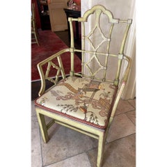 Patina Furniture Company Green Chinoiserie Faux Bamboo Dining Arm Chair