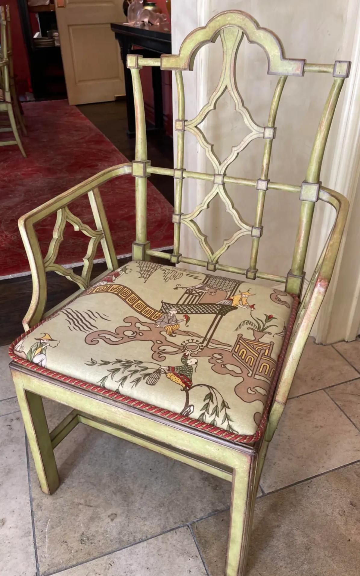 Patina Furniture Company Green Chinoiserie Faux Bamboo Dining Arm Chair In Good Condition For Sale In LOS ANGELES, CA