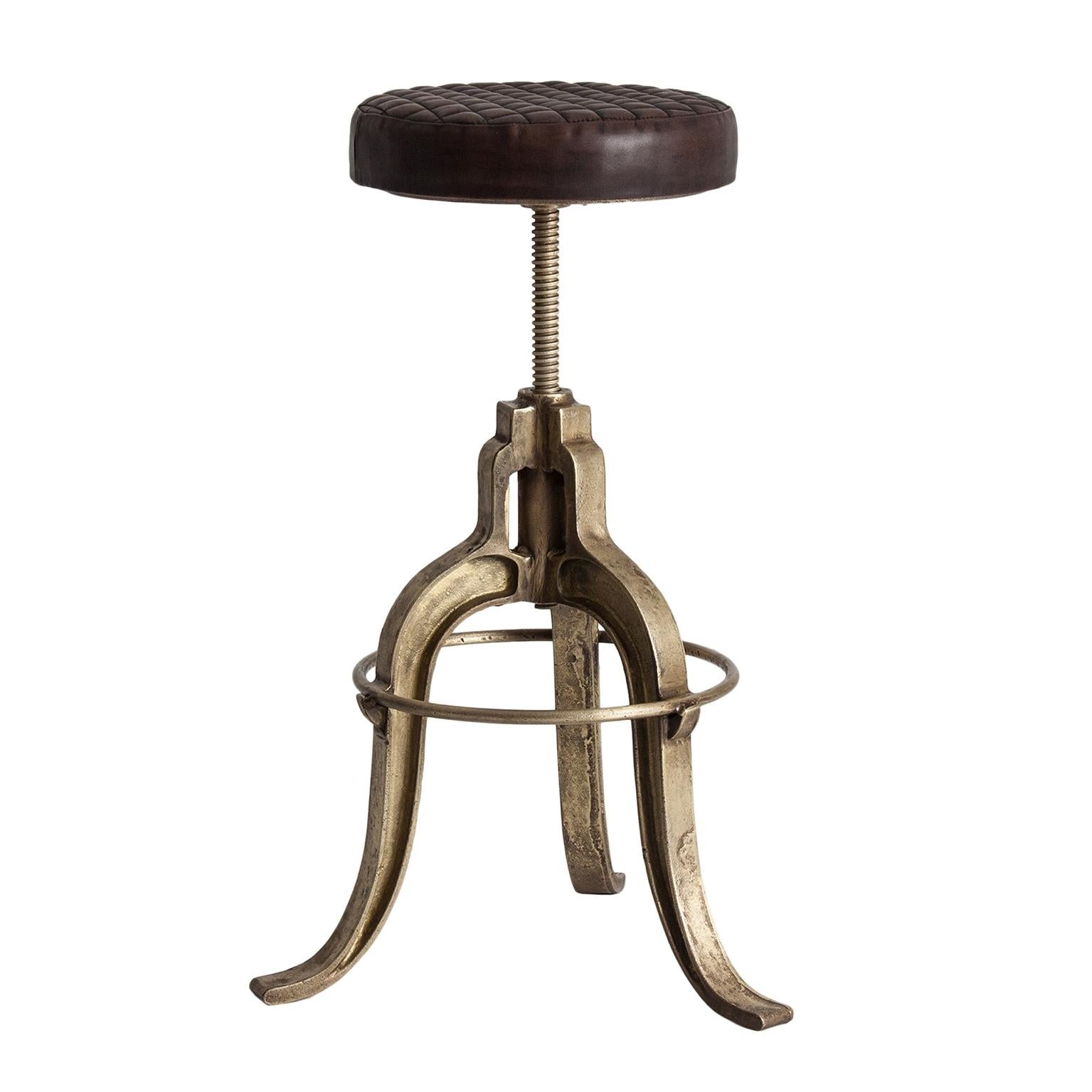 Patina Gold Metal and Leather Bar Stool In New Condition In Tourcoing, FR