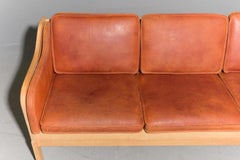 Patina Leather Beech Frame Yngve Ekström Three Seat Sofa, Sweden, Minimalist