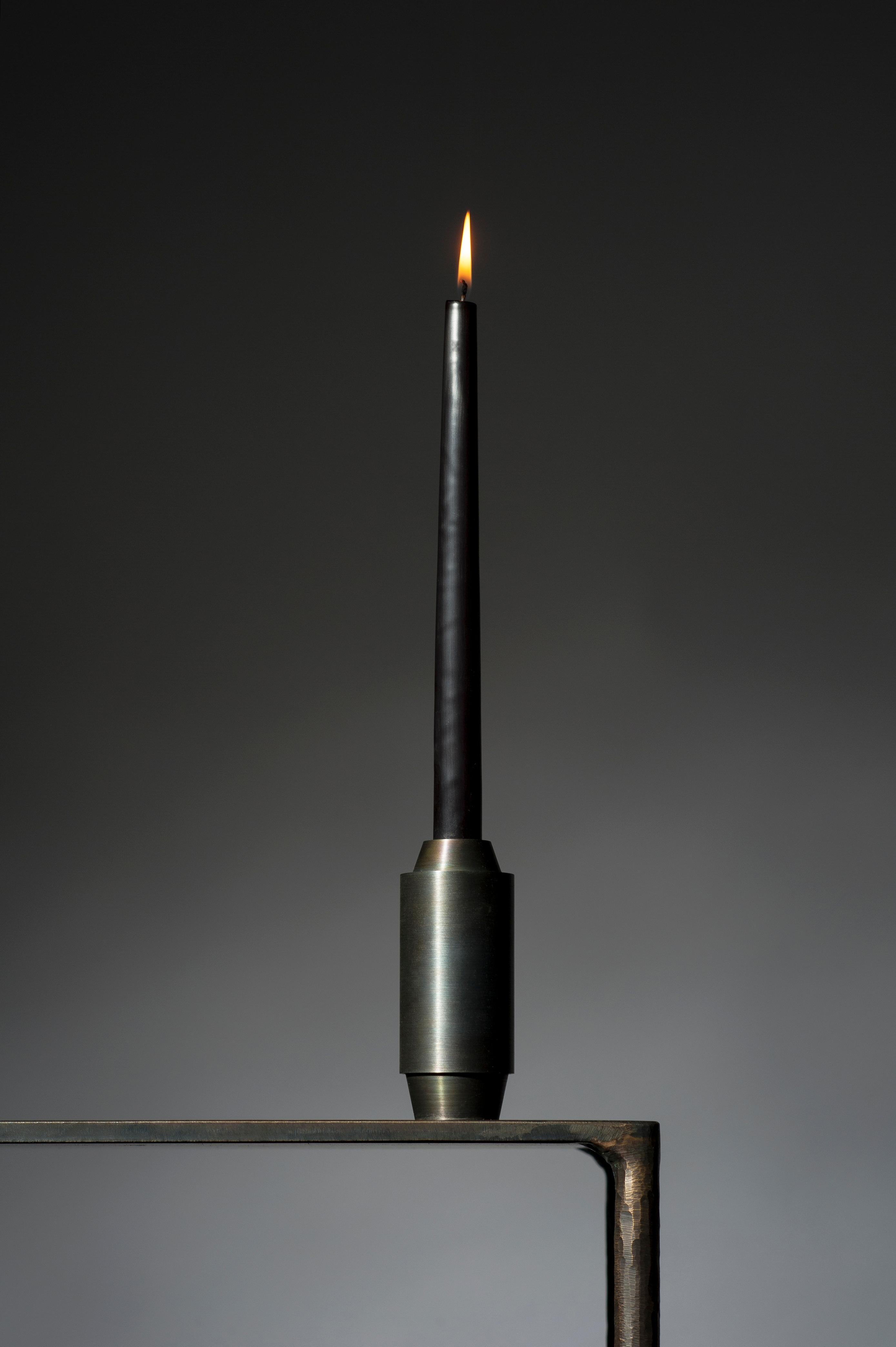 Patina on steel candlestick by Lukasz Friedrich
Dimensions: D 5 x H 12 cm
Materials: Patina on steel

Also available: D 5 x H 14 cm.
