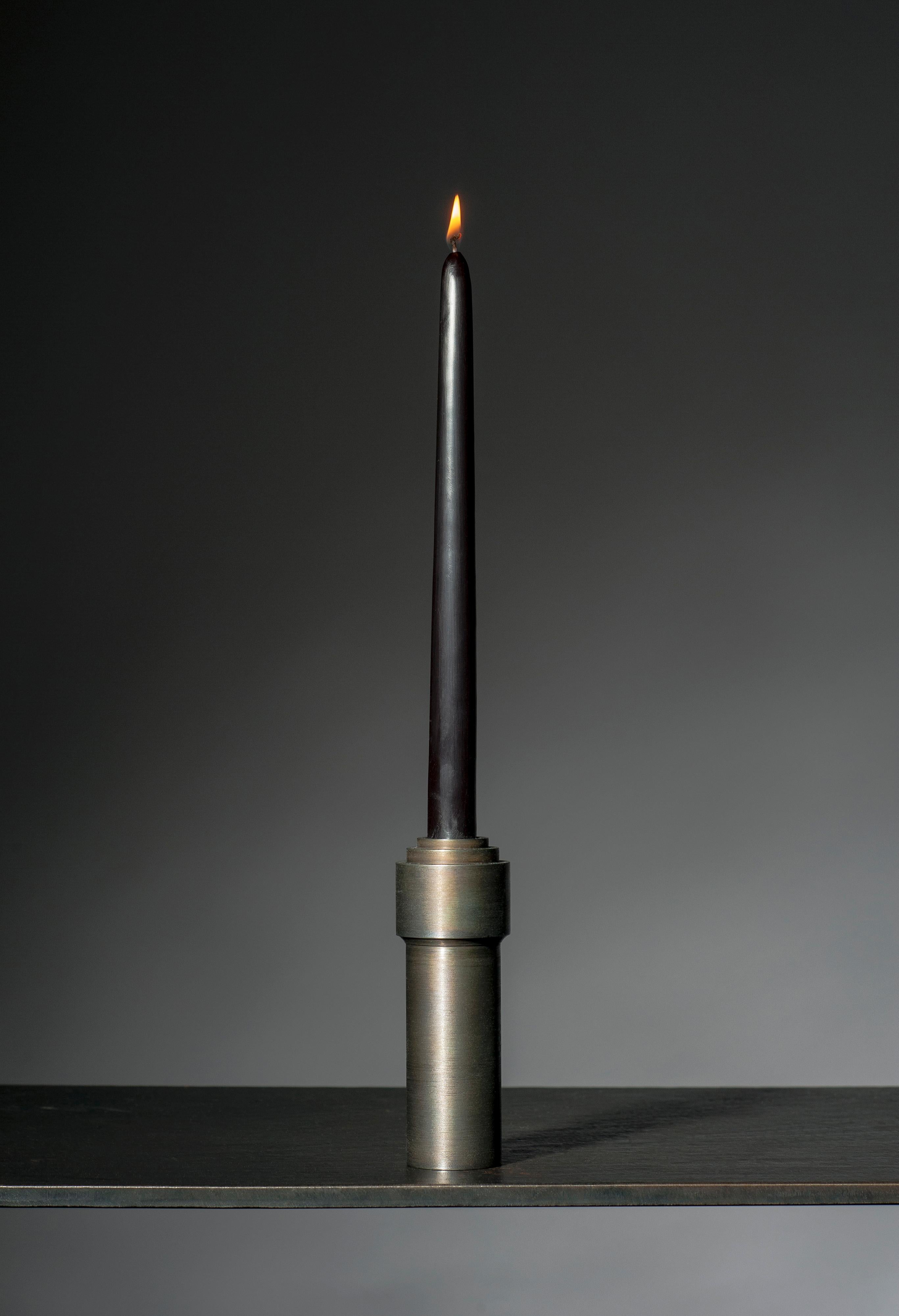 Modern Patina on Steel Candlestick by Lukasz Friedrich