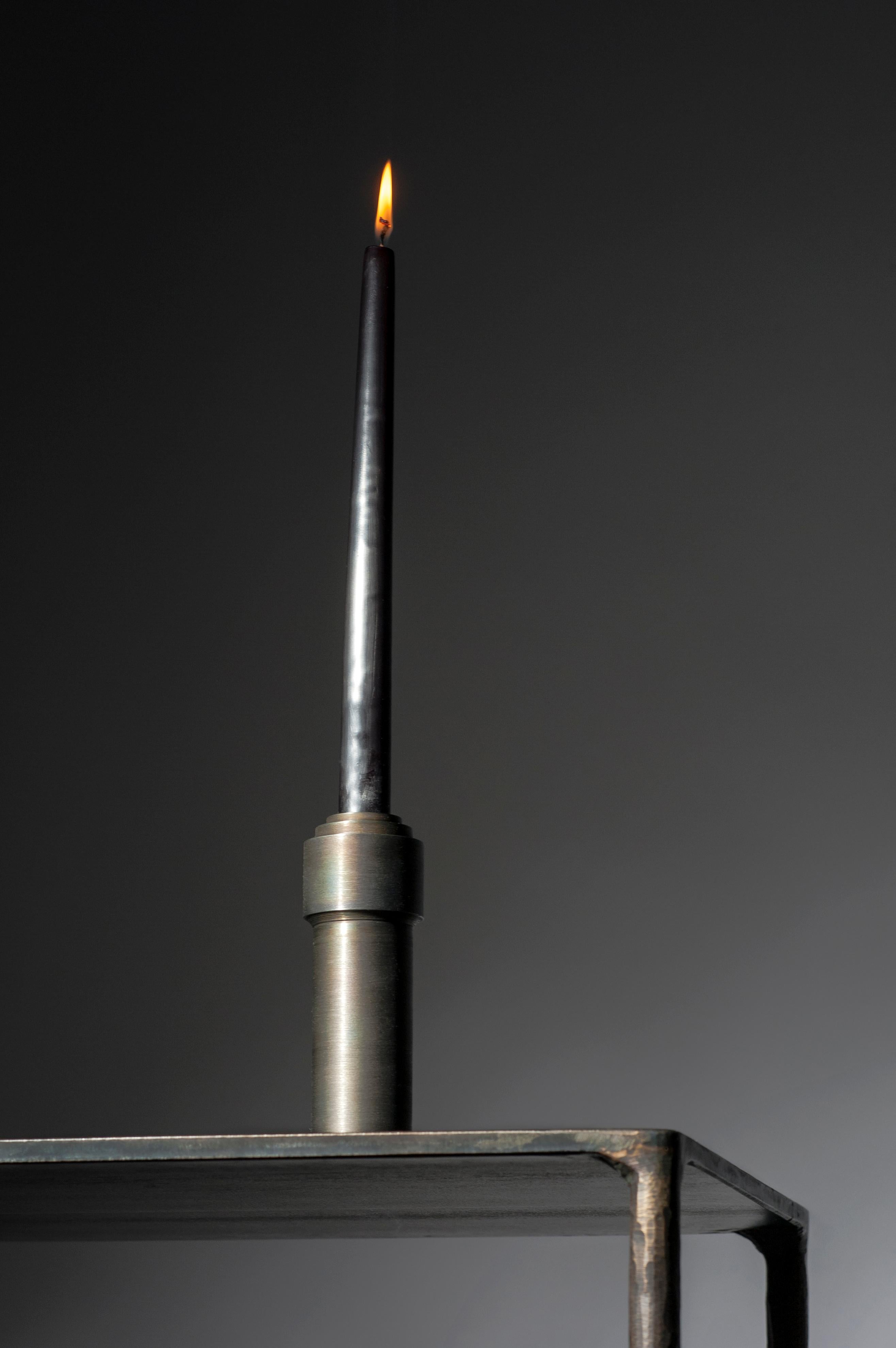 Contemporary Patina on Steel Candlestick by Lukasz Friedrich