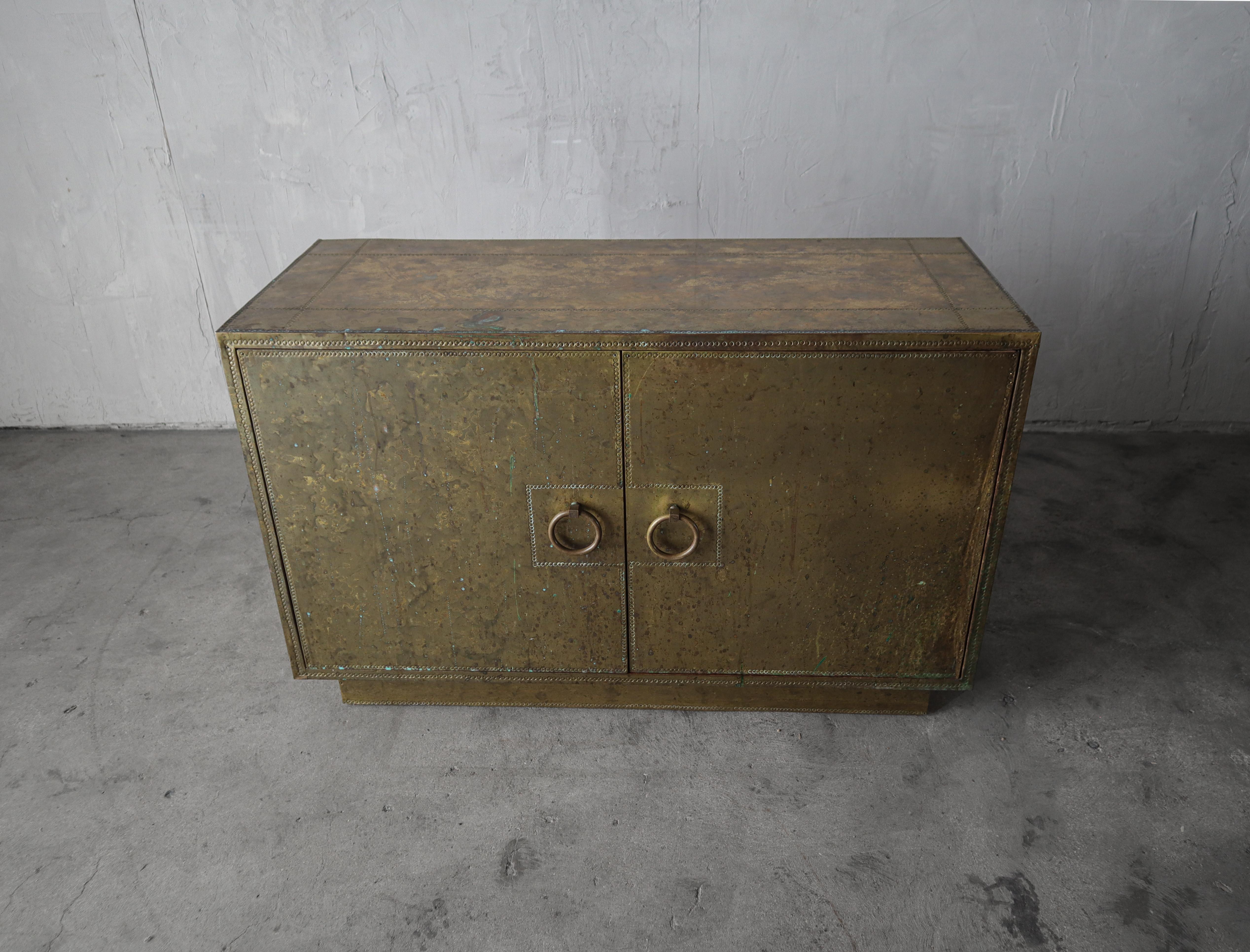 20th Century Patinaed Brass Clad Cabinet by Sarreid Spain For Sale