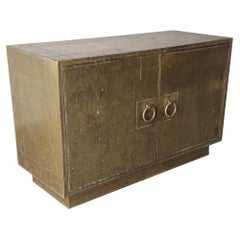 Used Patinaed Brass Clad Cabinet by Sarreid Spain