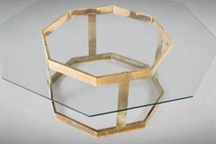 Patinaed Brass Octagonal Coffee / Cocktail Table After Milo Baughman, c. 1970s