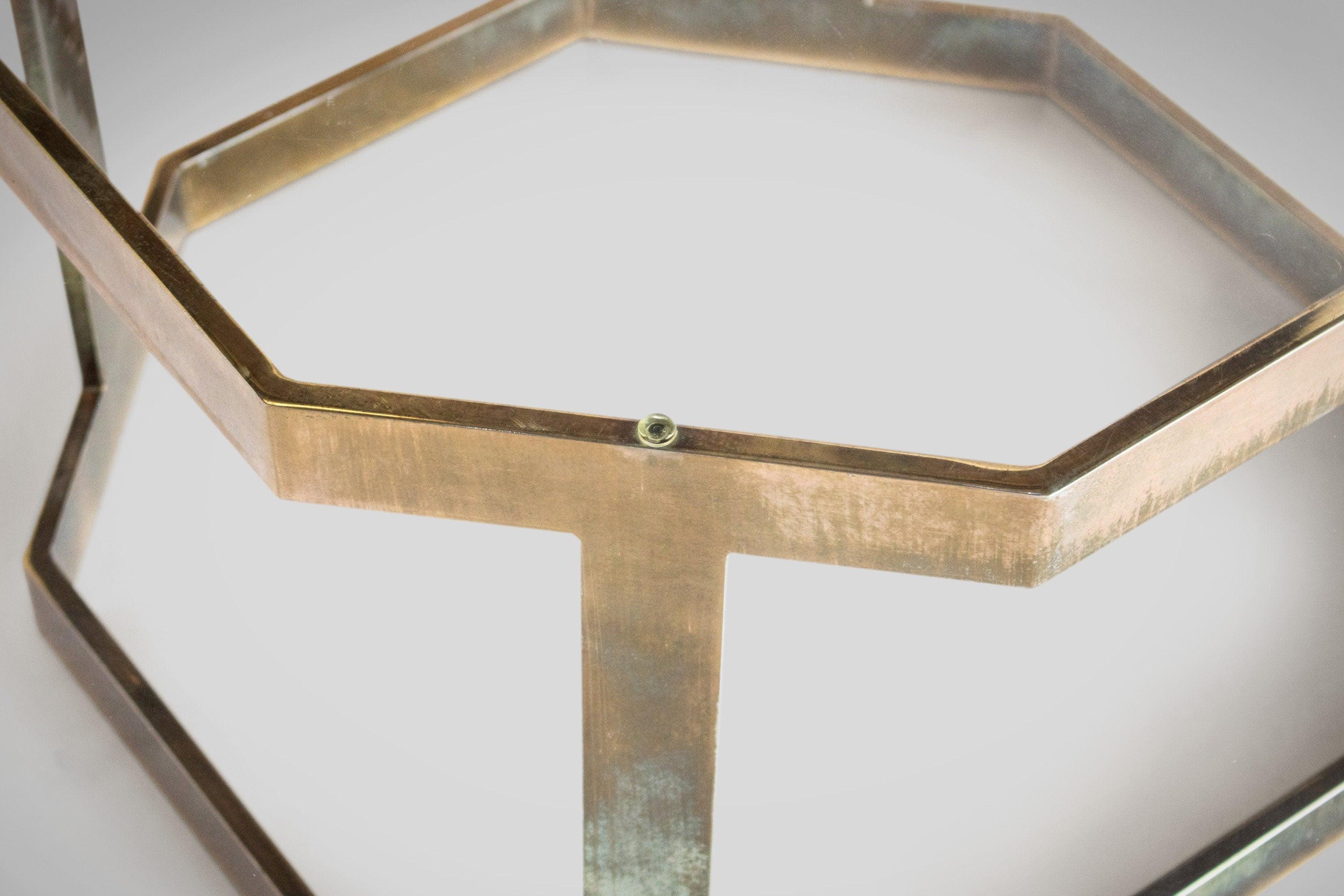 American Patinaed Brass Octagonal Coffee / Cocktail Table After Milo Baughman, c. 1970s For Sale