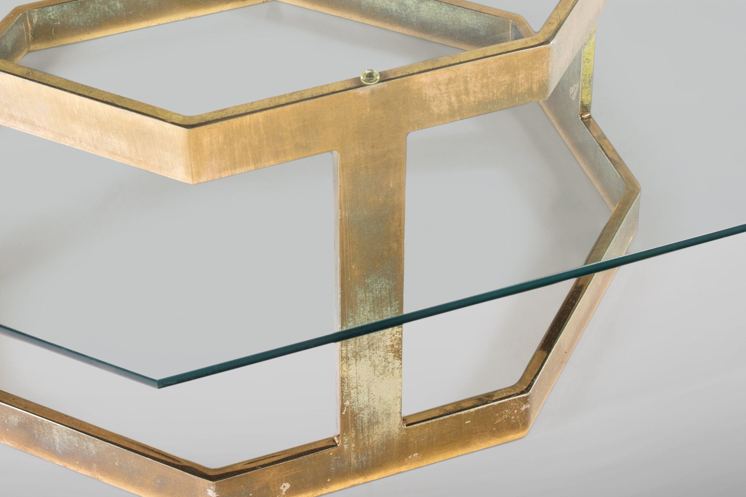 Patinaed Brass Octagonal Coffee / Cocktail Table After Milo Baughman, c. 1970s For Sale 1