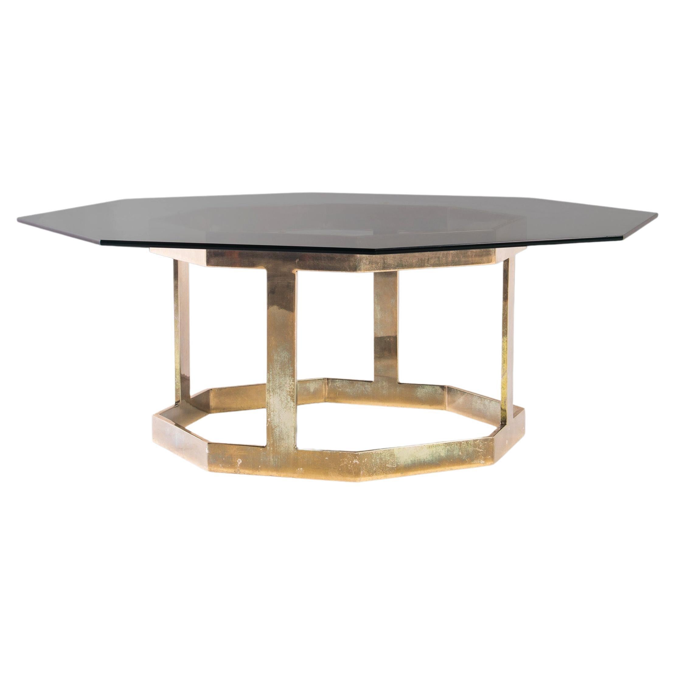 Patinaed Brass Octagonal Coffee / Cocktail Table After Milo Baughman, c. 1970s
