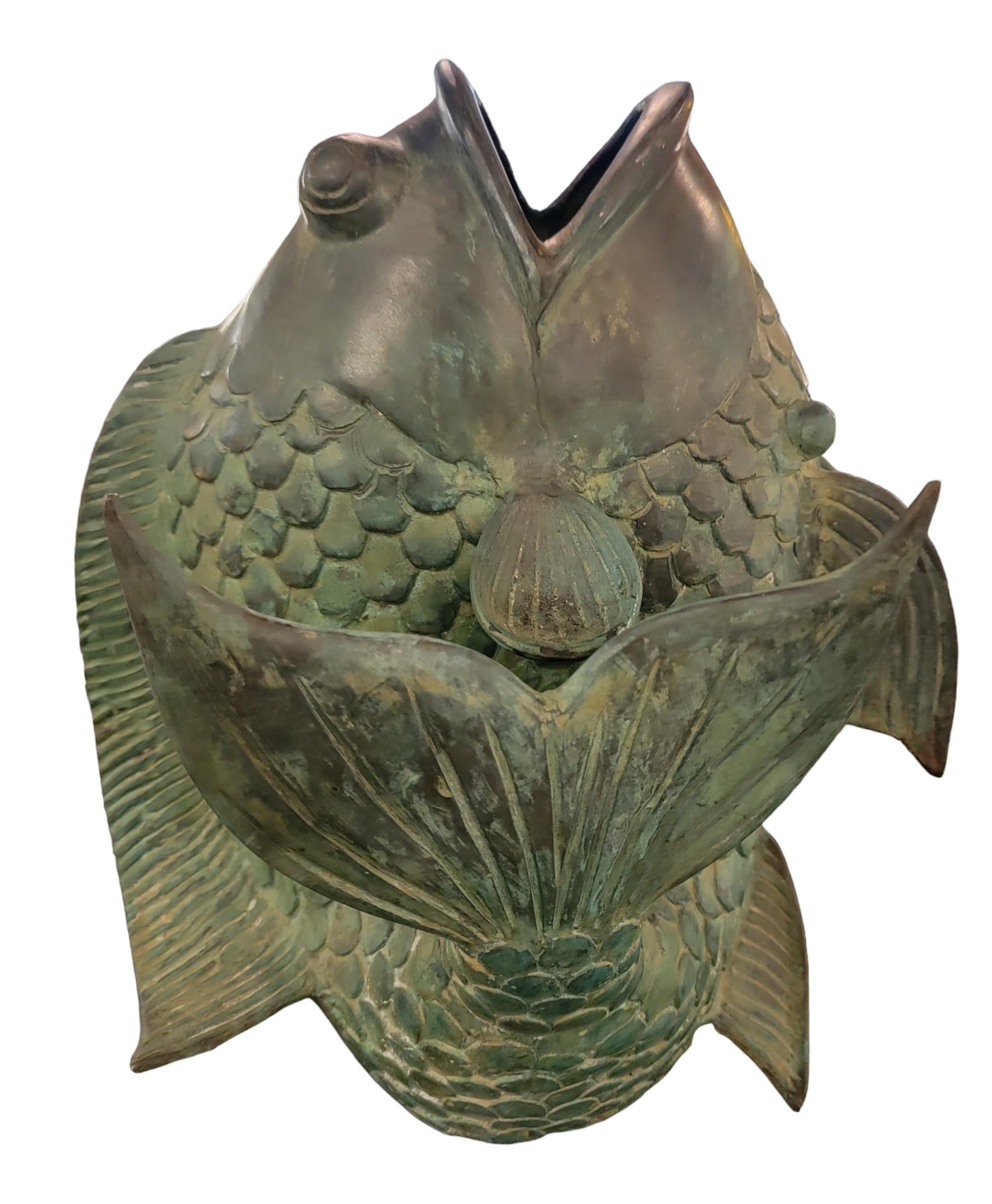 Taiwanese Patinaed Bronze Koi  Fish Vessel Sculpture