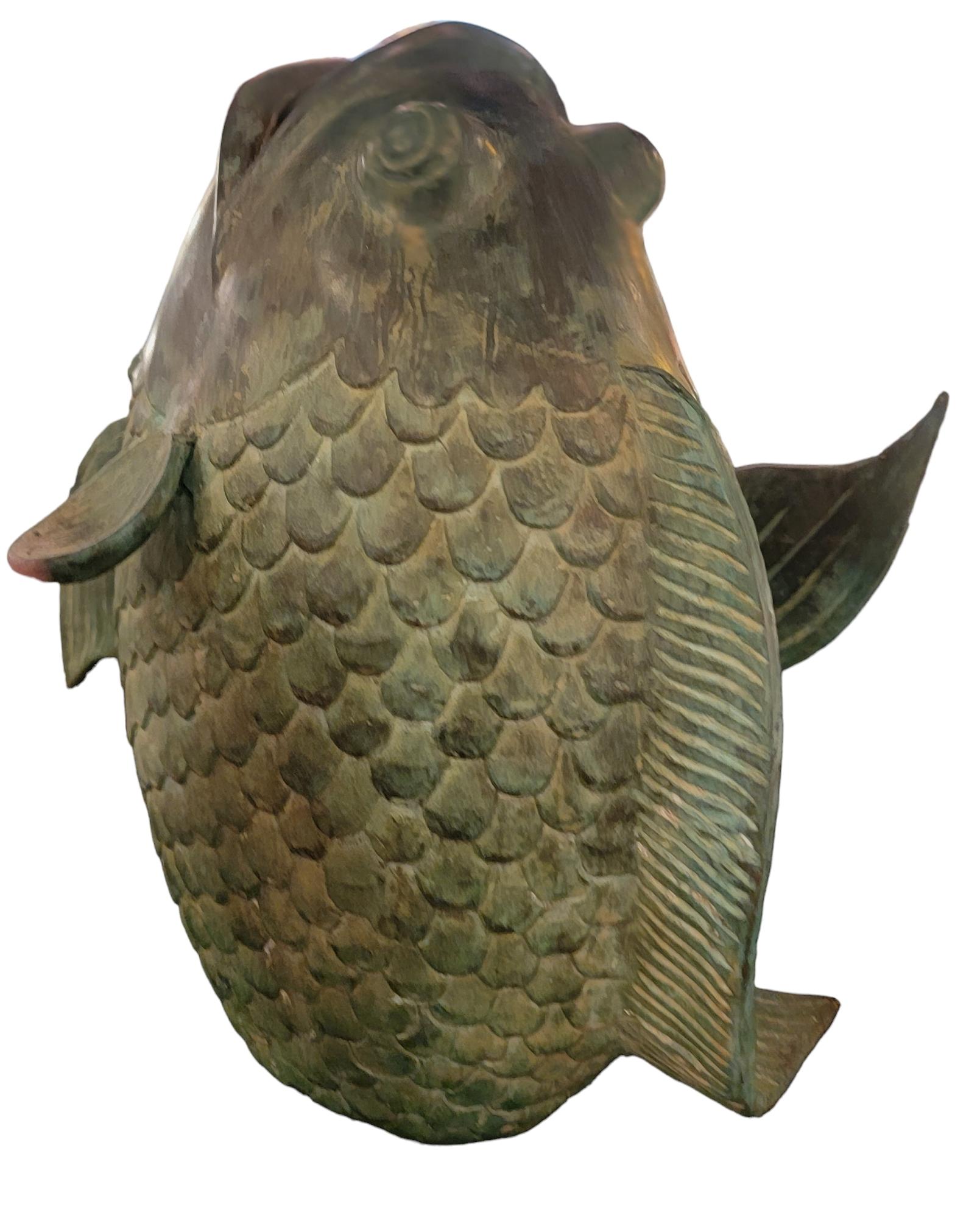 Patinaed Bronze Koi  Fish Vessel Sculpture In Good Condition In Pasadena, CA