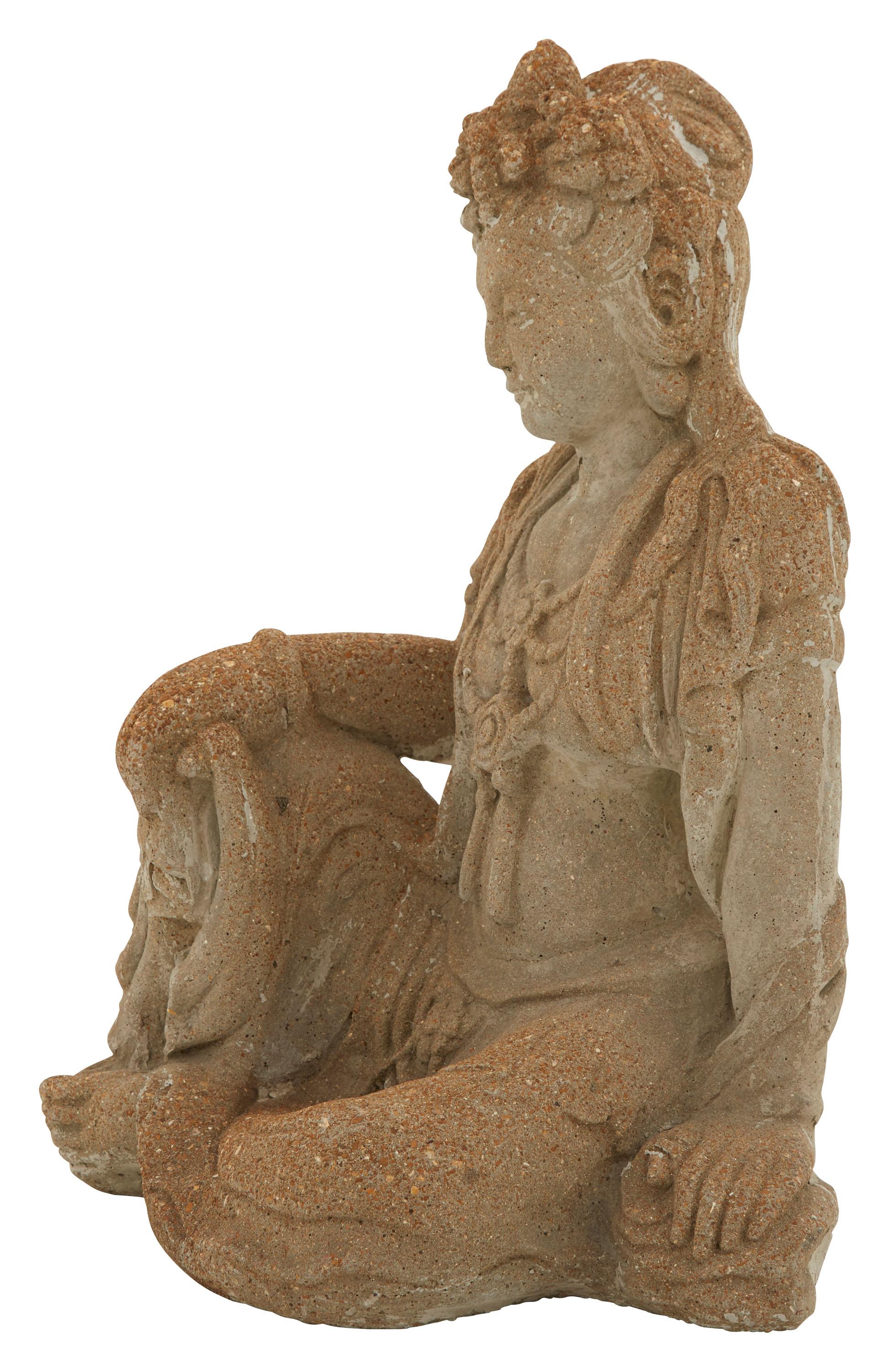 • Statue of the female Buddha, also known as Tara
• Cement
• Patinated finish
• 20th century
• American.
• Measures: 22