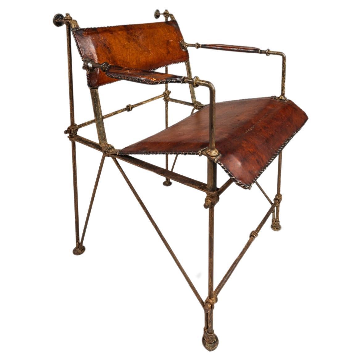 Patinaed Iron and Leather Lounge Chair Attributed to Ilana Goor, Israel, c. 1960