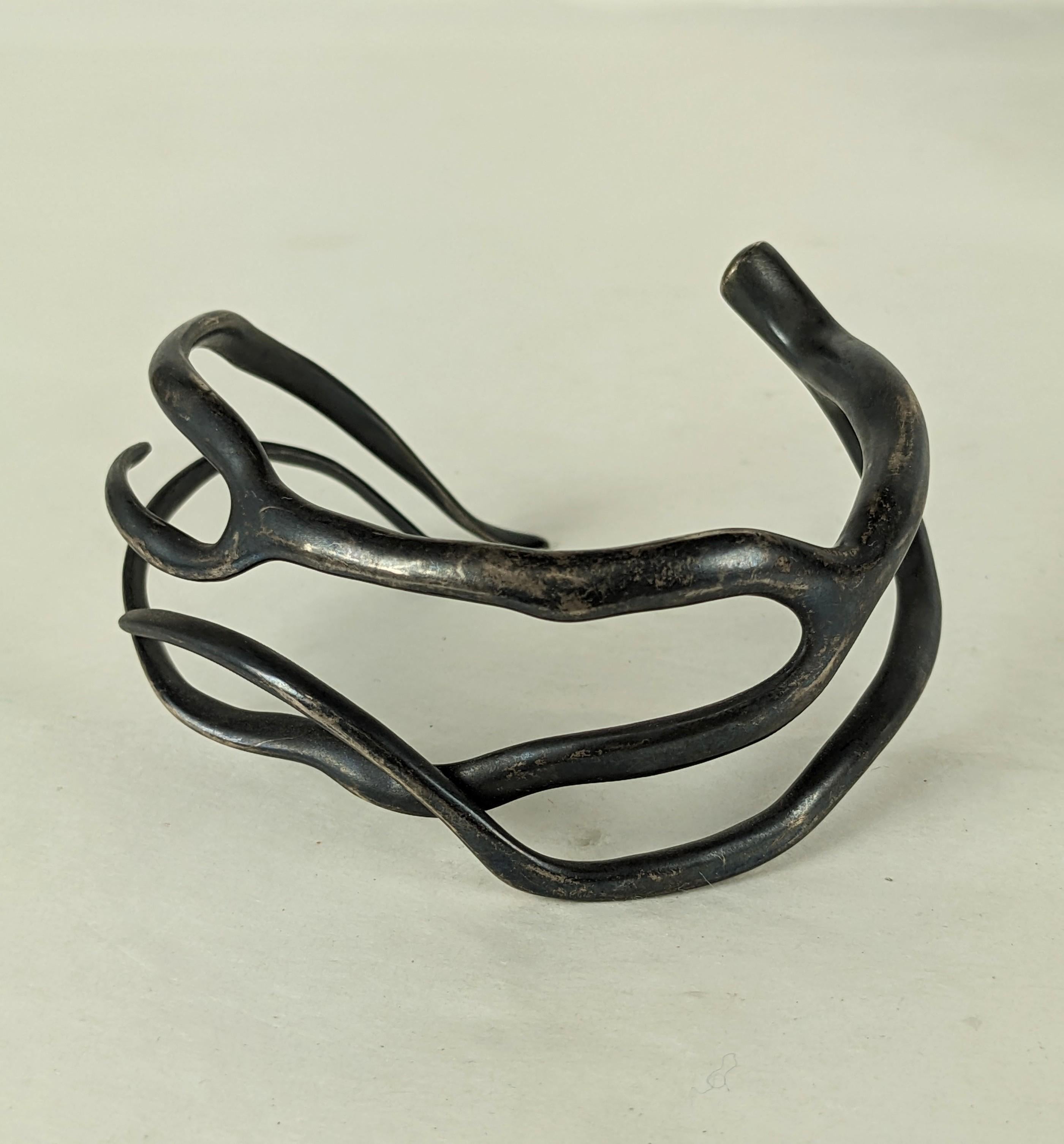 Stunning Patinaed Sterling Branch Cuff by Annette Ferdinandsen from the early 2000's. Unmarked but recognized as a design she created. Realistic branch wraps around wrist in an ergonomic way. 
