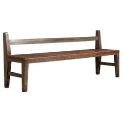 Patinated 19th Century Bench in Solid Wood and Leather, Brazilian Design