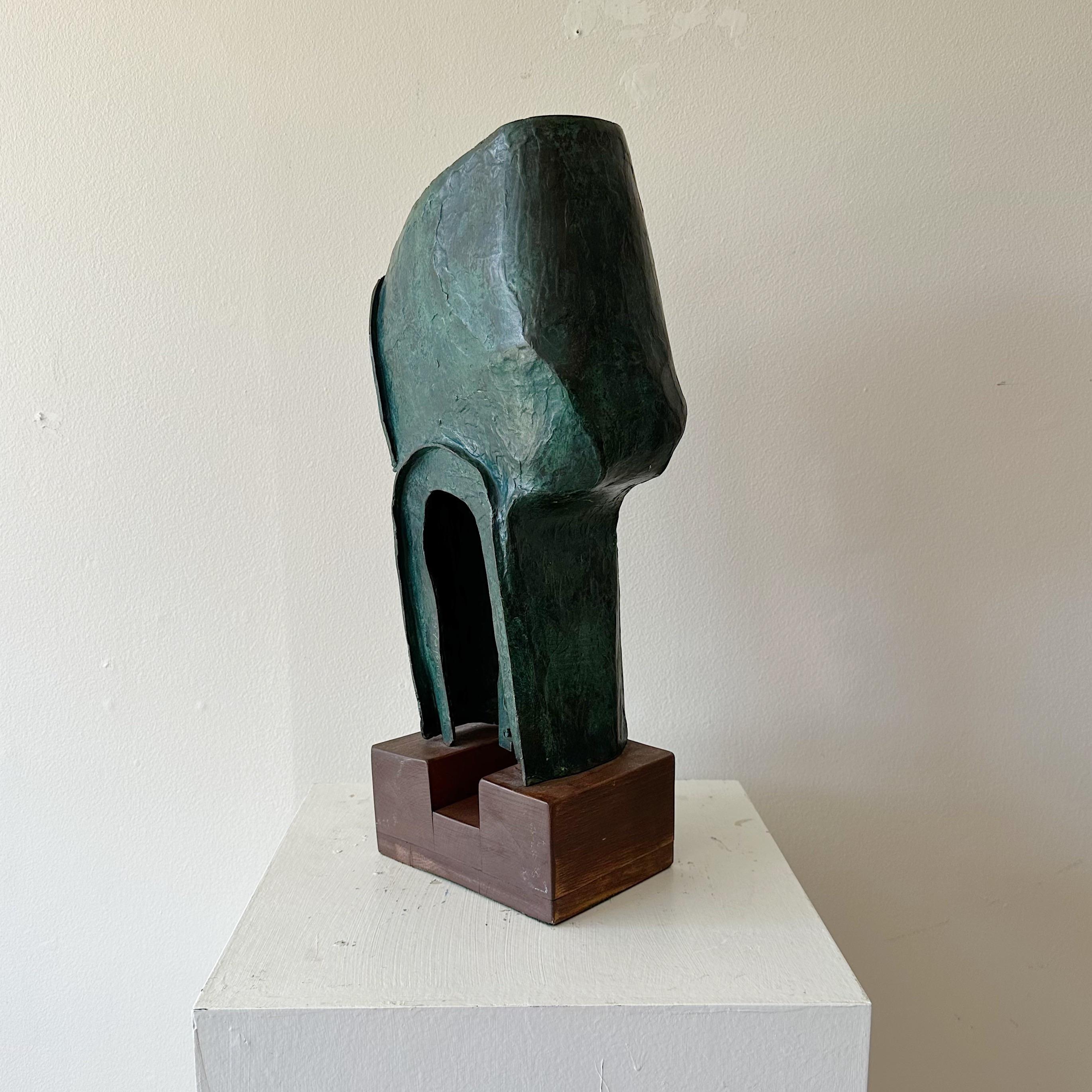 American Patinated Abstract Mid Century Bronze Sculpture Signed For Sale
