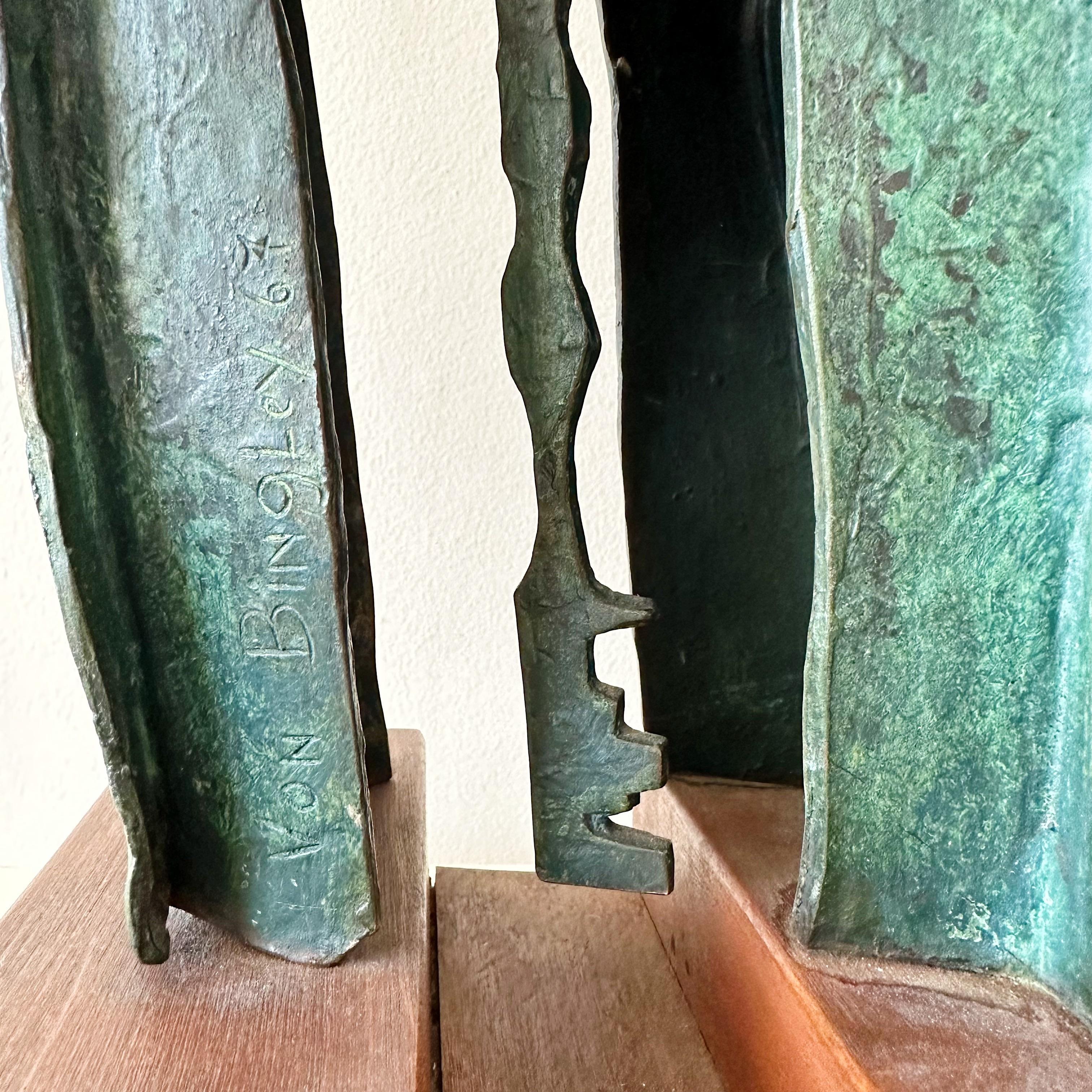Patinated Abstract Mid Century Bronze Sculpture Signed For Sale 1