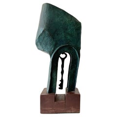 Patinated Abstract Mid Century Bronze Sculpture Signed