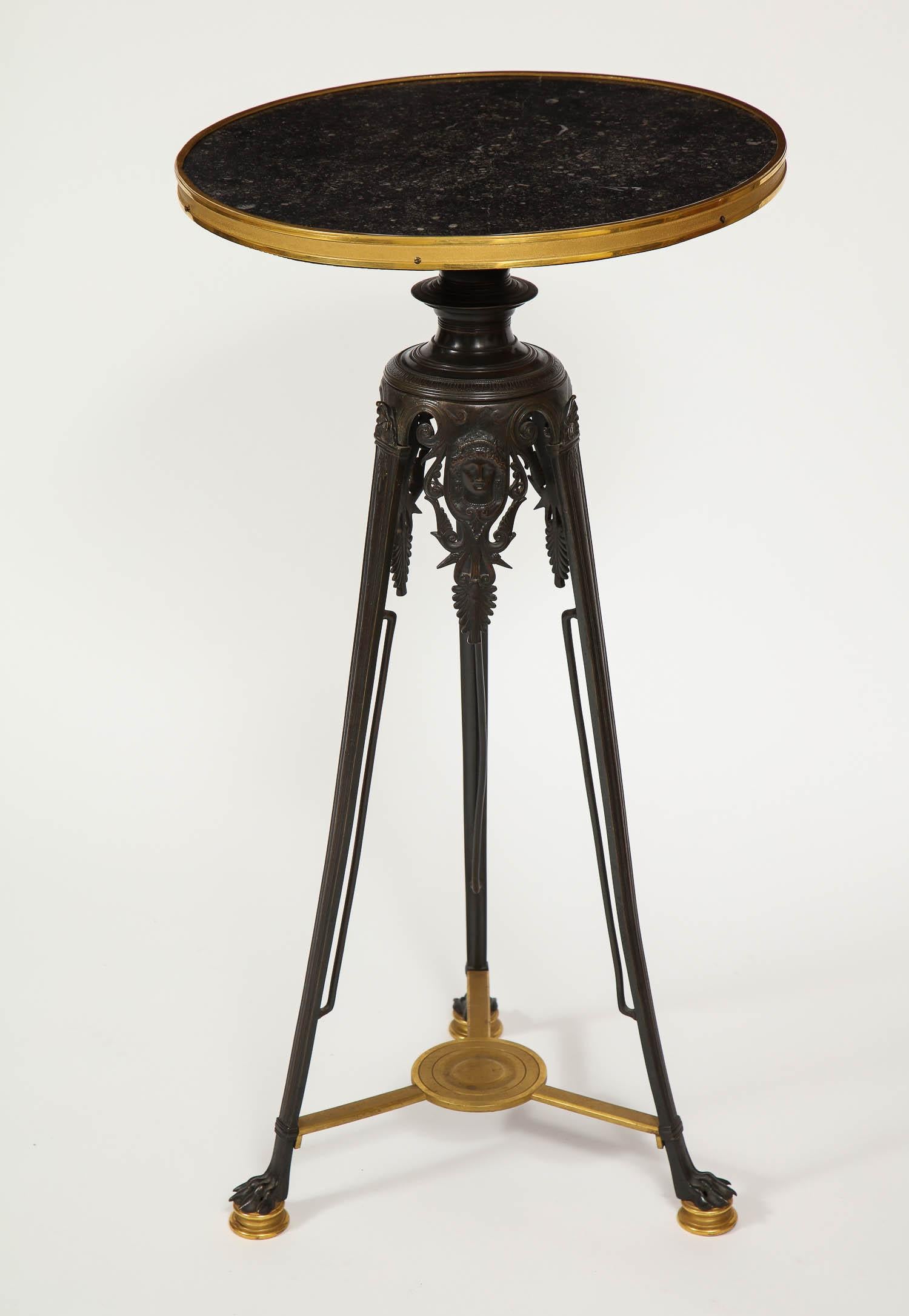 Patinated and Dore Bronze Empire/Neo-Grec French Side Table, Att. F. Barbedienne In Good Condition For Sale In New York, NY
