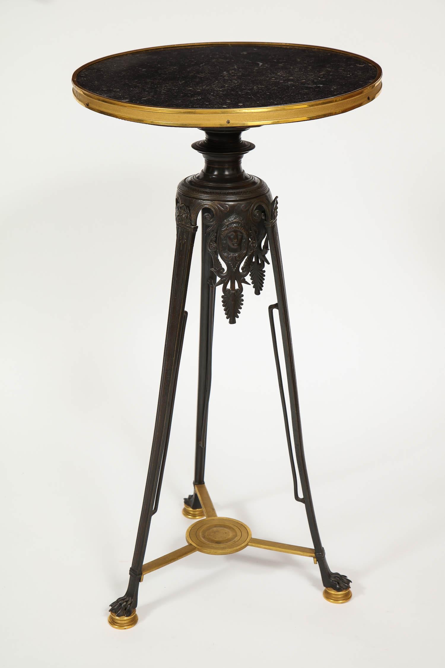 Patinated and Dore Bronze Empire/Neo-Grec French Side Table, Att. F. Barbedienne For Sale 1