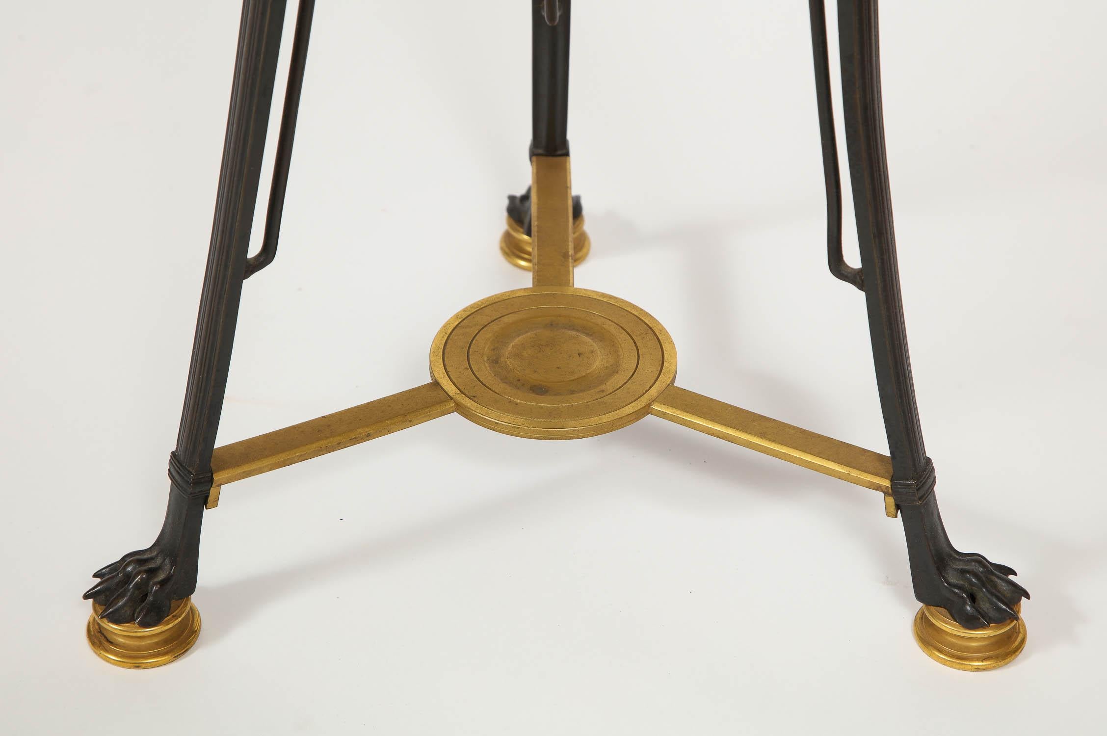 Patinated and Dore Bronze Empire/Neo-Grec French Side Table, Att. F. Barbedienne For Sale 3
