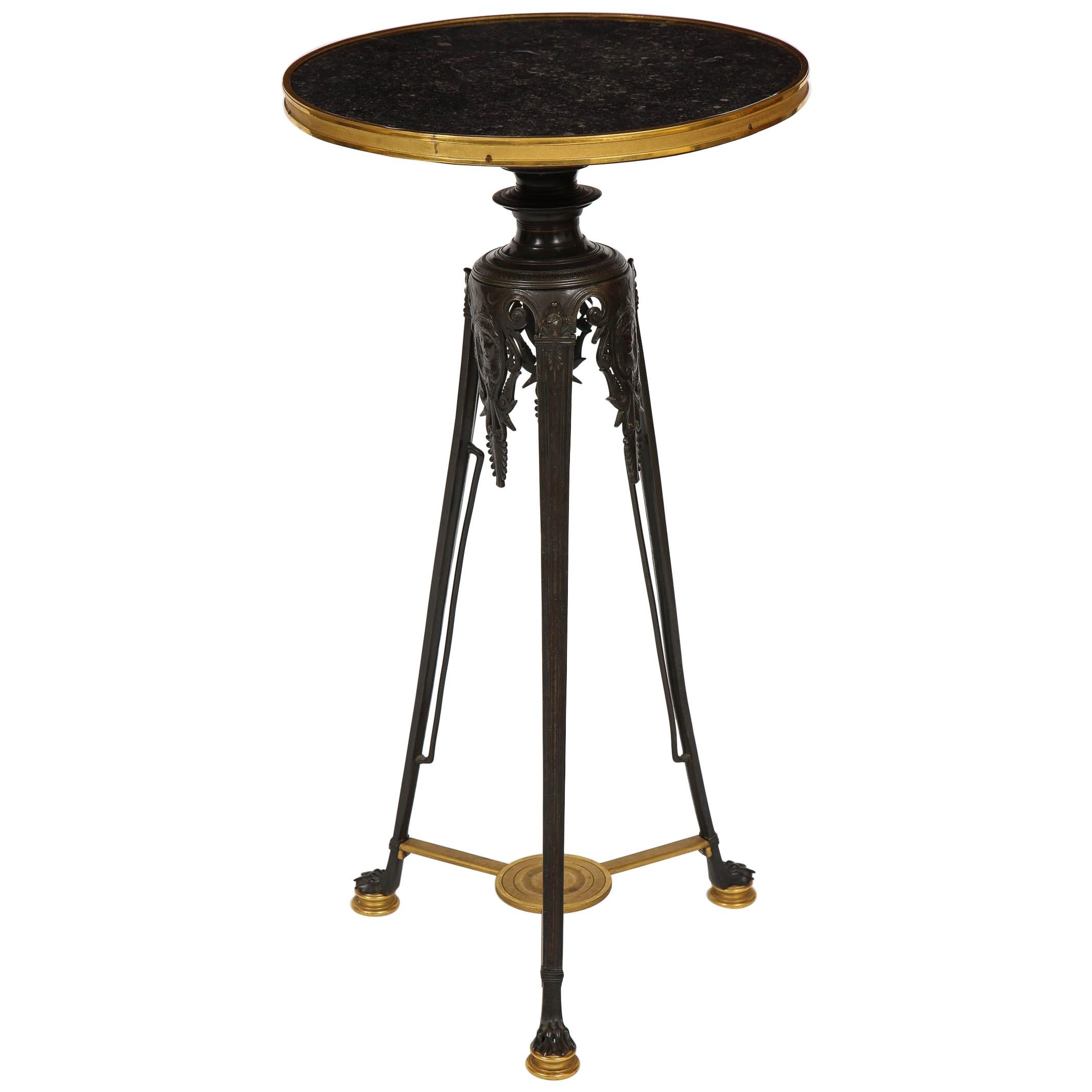 Patinated and Dore Bronze Empire/Neo-Grec French Side Table, Att. F. Barbedienne For Sale
