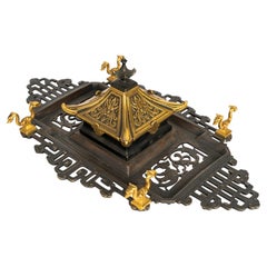 Patinated And Gilded Bronze Inkstand From The Napoleon III Period, 19th Century.