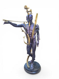 Patinated and Gilt Bronze Abstract Sculpture with String Instrument Elements