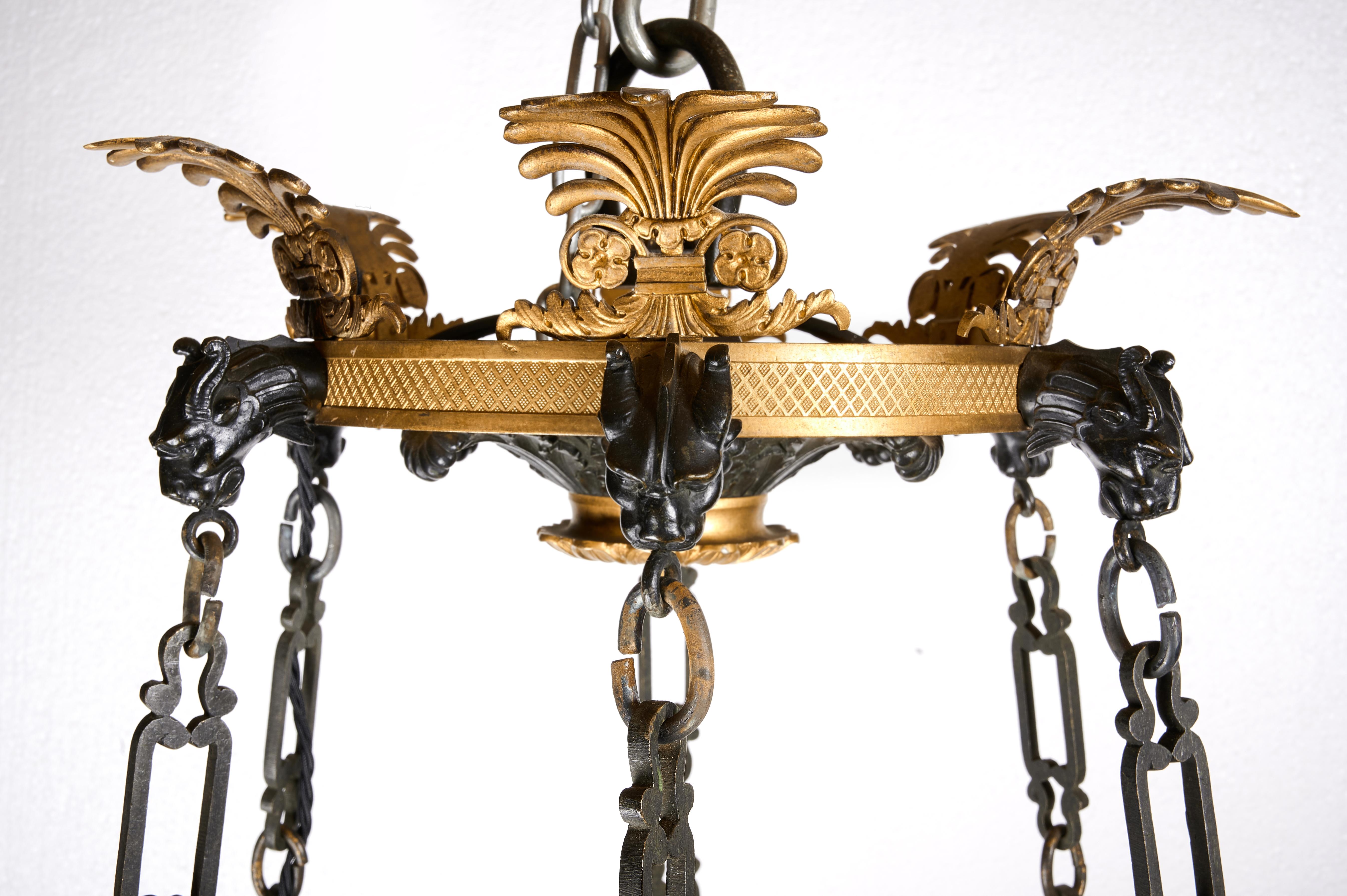 Patinated and Gilt Bronze French Empire 12-Branch Chandelier 1