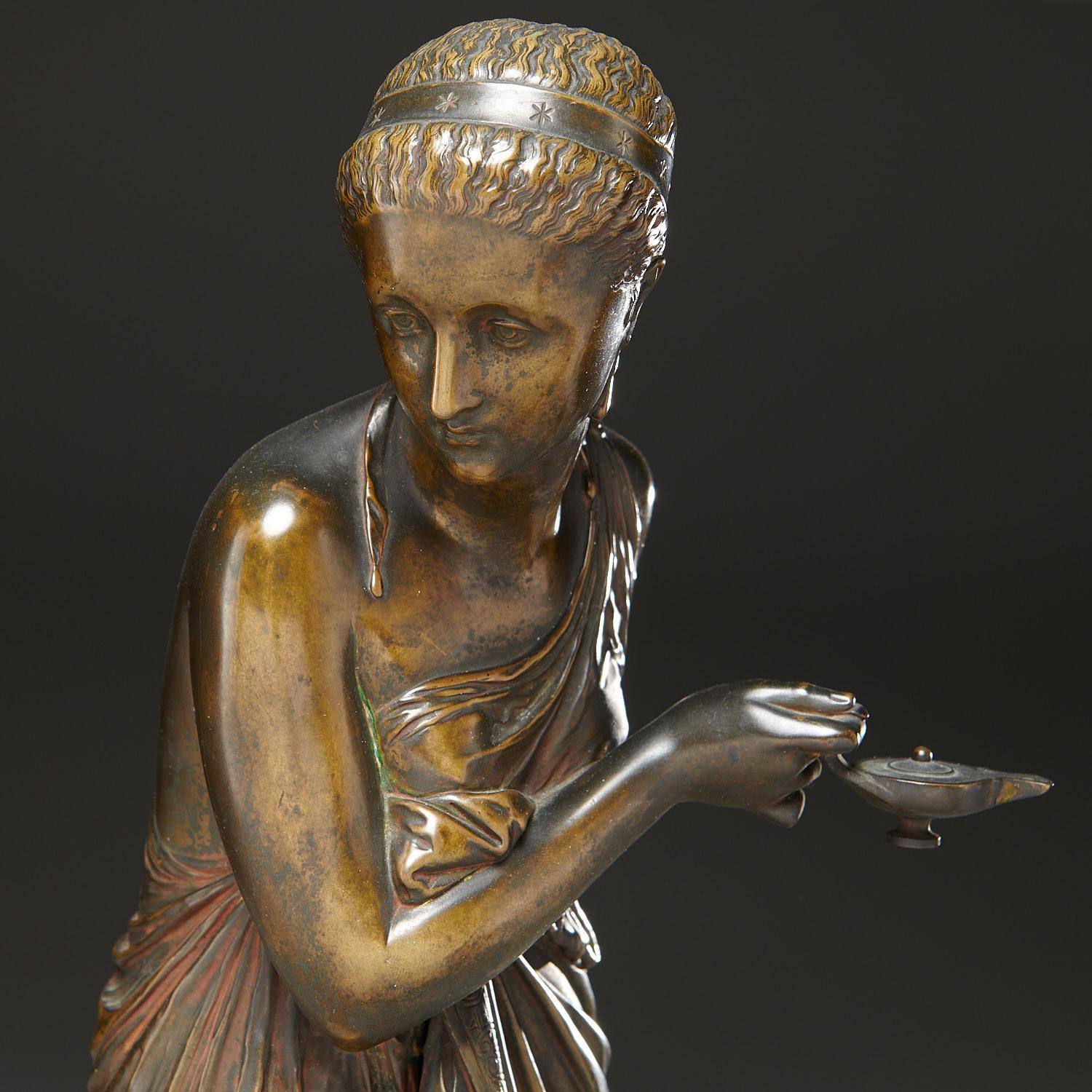 Patinated and Gilt Bronze Sculpture of a Vestal Virgin by Auguste Peiffer In Good Condition For Sale In New York, NY