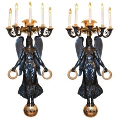 Patinated and Gilt Bronze Victory Sconces