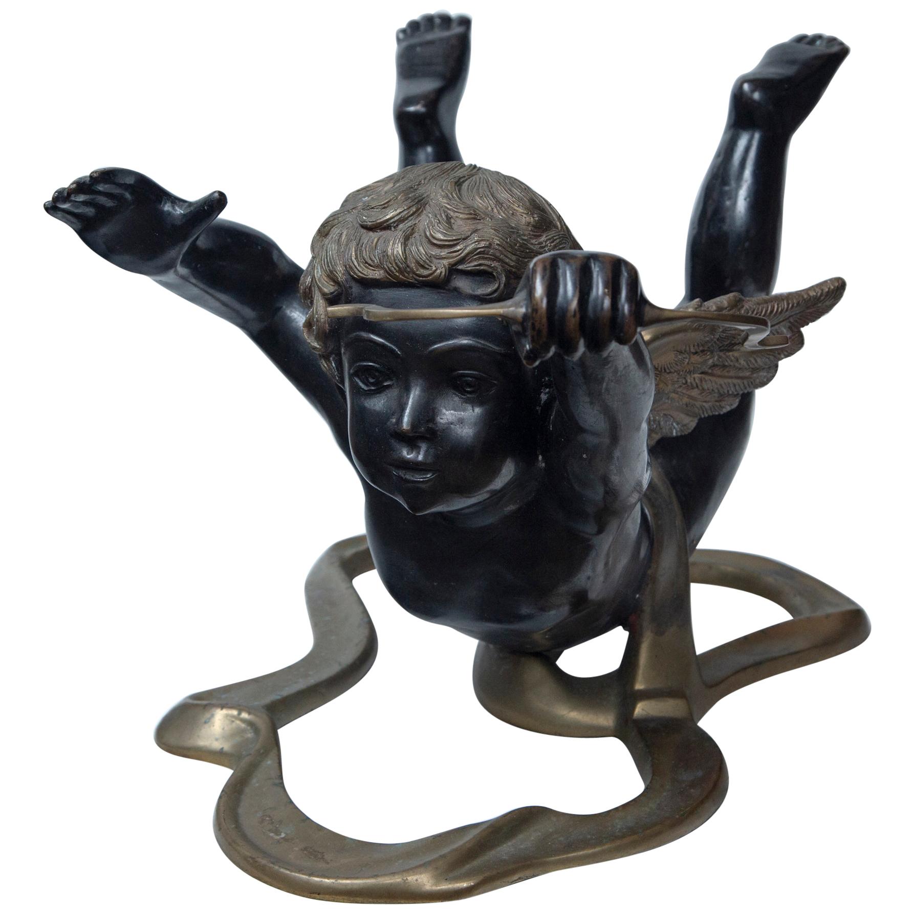 Patinated and Gold Tone Bronze Cupid Cocktail Table Base For Sale