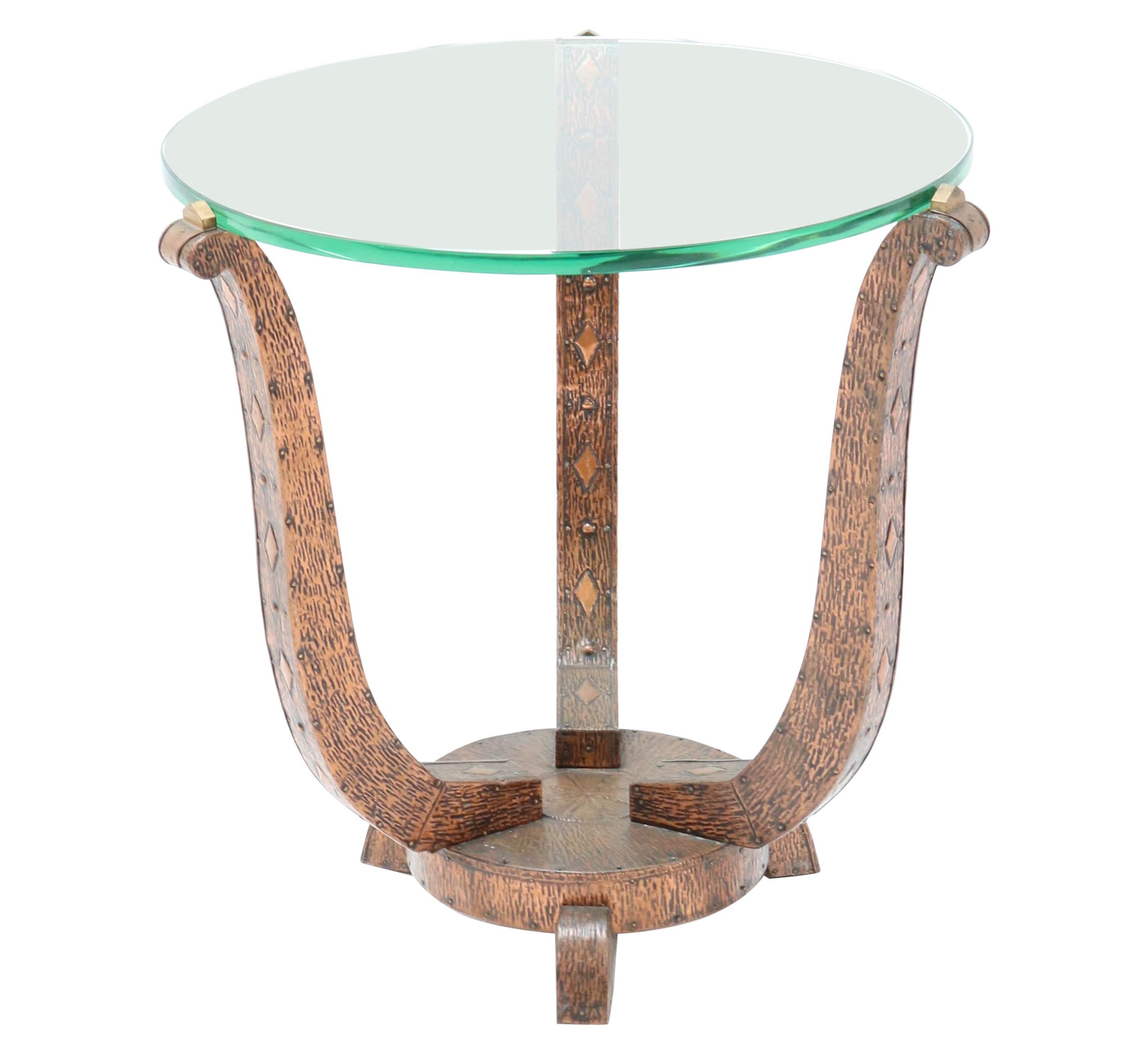 Patinated and Hammered Copper French Art Deco Gueridon Table, 1930s For Sale
