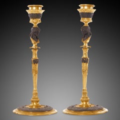 Patinated and Ormolu Bronze Candelabras