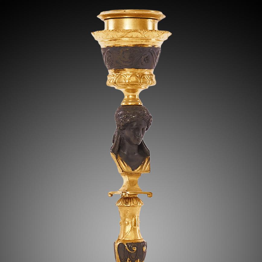 Empire Patinated and Ormolu Bronze Candelabras For Sale