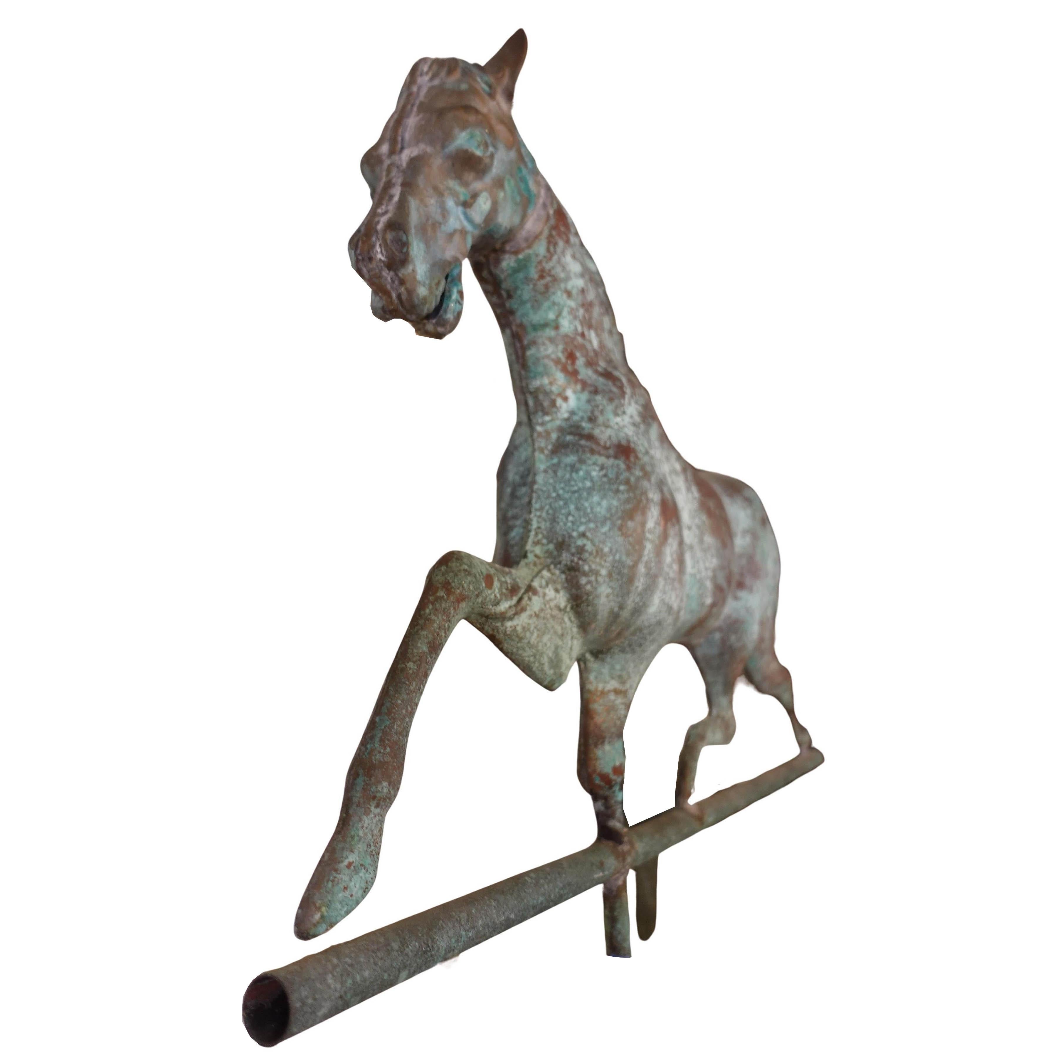 Folk Art Patinated and Oxidized Equestrian Dexter Antique Copper and Zinc Weather Vane For Sale