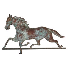 Patinata e ossidata, la banderuola equestre Dexter in rame antico e zinco
