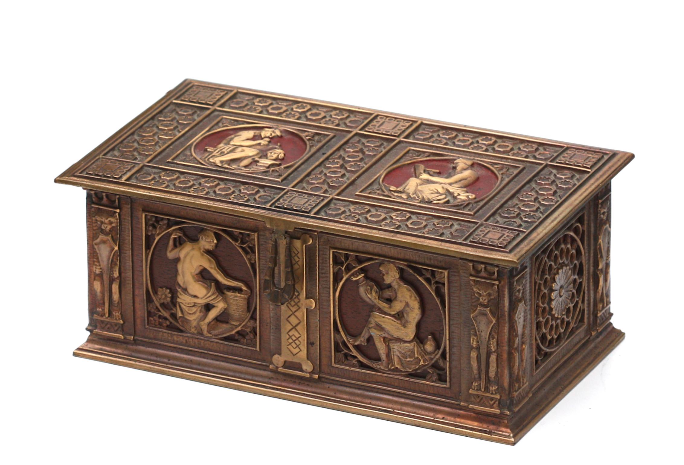 Wood Patinated and Parcel Gilt Humidor, Oscar Bach, (French/American)  For Sale
