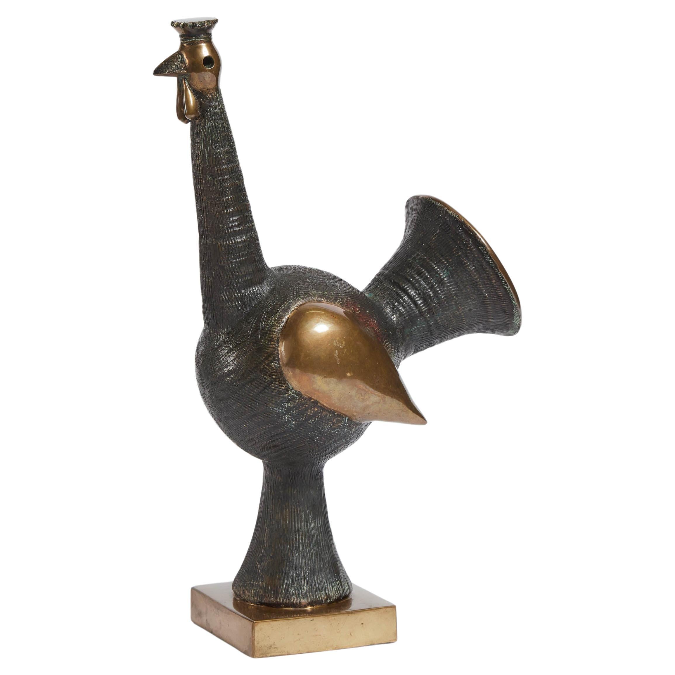 Patinated and polished bronze rooster by Zigfrid Jursevskis the underside with incised signature: 