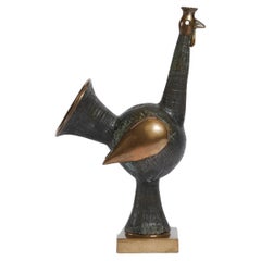 Vintage Patinated and polished bronze rooster by Zigfrid Jursevskis